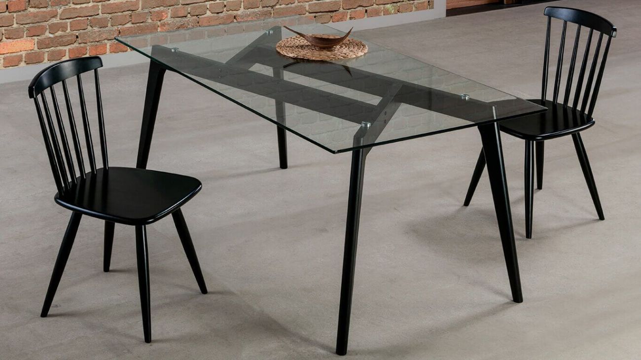 Mesa de Jantar Janis Retangular Preta, Mesa de Jantar Graca Interiores
